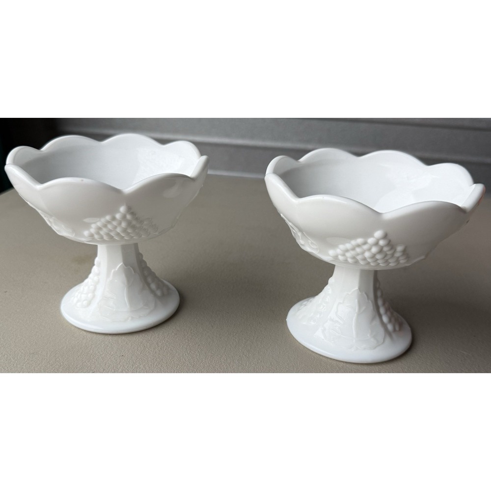 2 Indiana Colony Harvest White‎ Milk Glass Grape Design Candlestick Holder